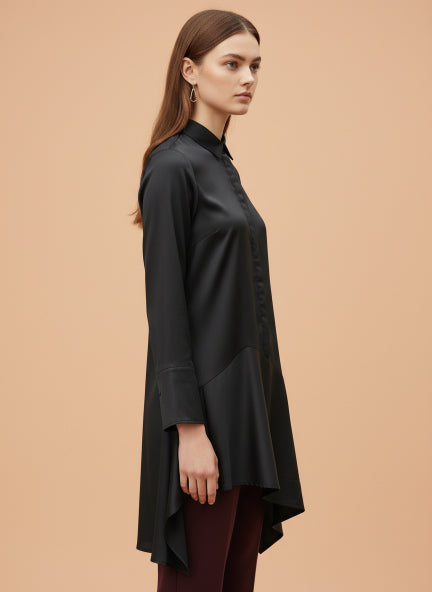 European Satin A Symetrical Shirt Top