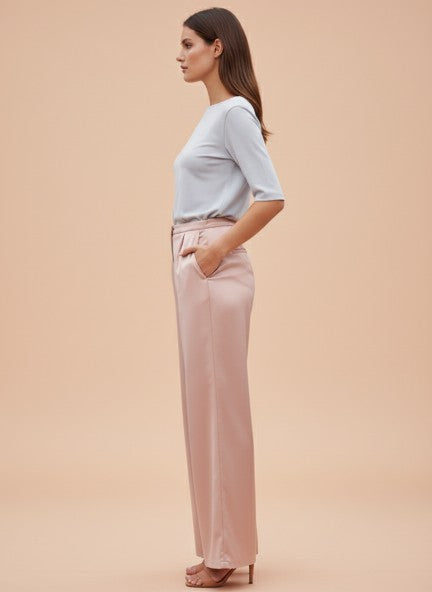 European Satin Flared Pleated Trouser
