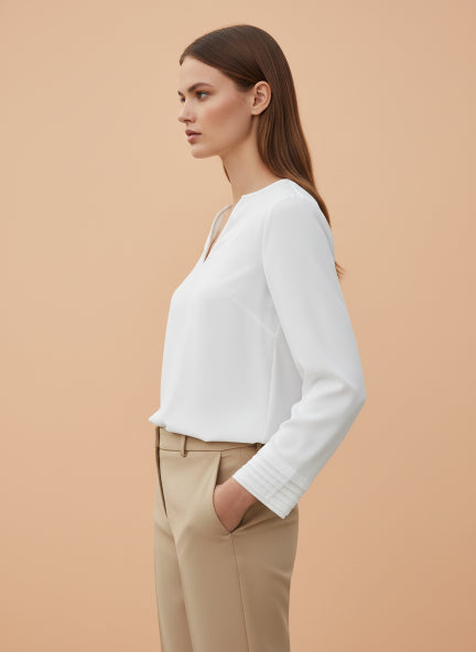 European Satin V Neck Long Sleeve Top