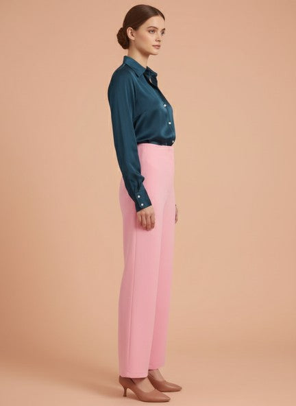 Banana Crepe Rose Pink Flared Trouser With Slash Pocket