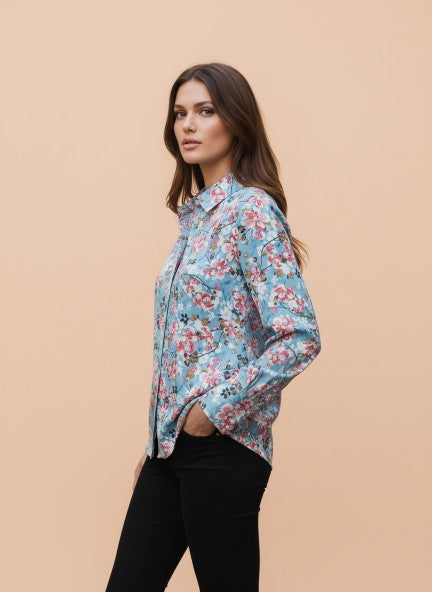 Satin Multicolour Long Length Curved Hem Digital Print Shirt
