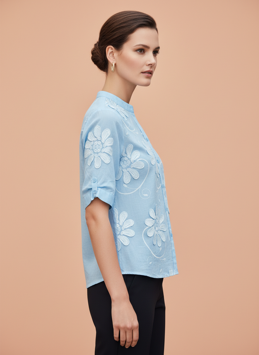Luxury Floral Embossed Satin Top for Women