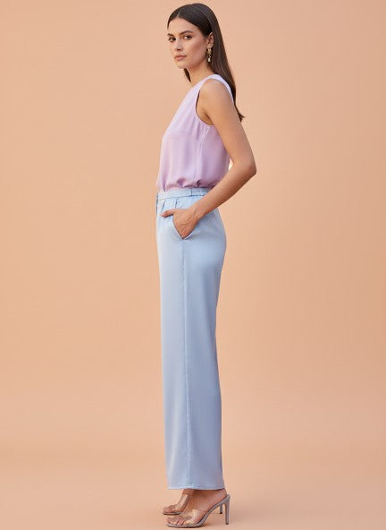 European Satin Flared Pleated Trouser