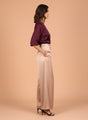 Satin Wide Leg Pants European Fabric  Rose Sand Glam Look