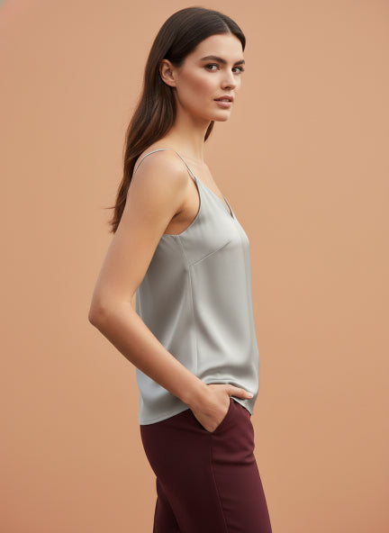 European Satin V-Neck Sleeveless Top