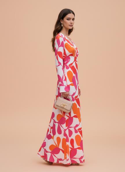 Satin Digital Print  Maxi Dress With Slash Pocket