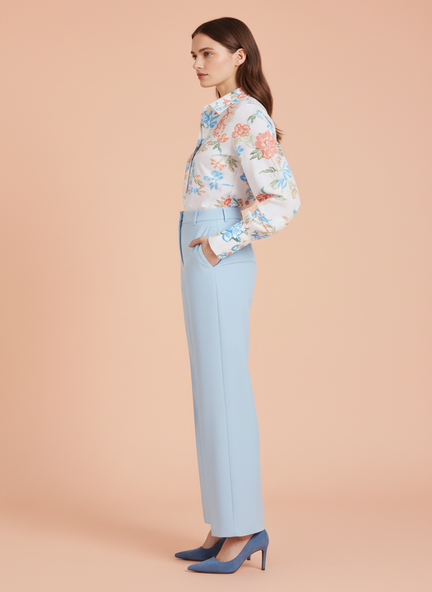 Banana Crepe Ice Blue Straight Fit Flap Pocket Trouser