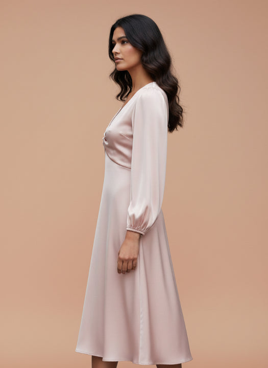 European Satin Midi Dress Rose Sand