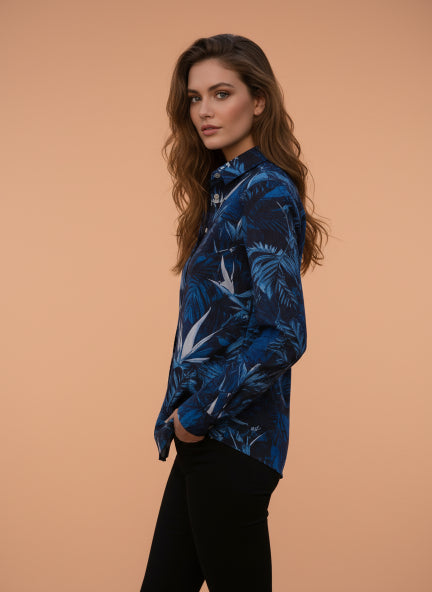 Premium Rayon Shirt With Tropical Blue Print