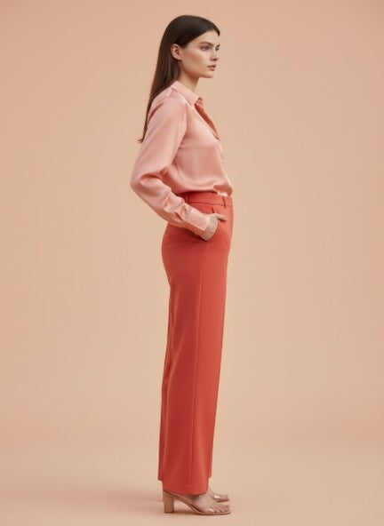Banana Crepe French Rose Straight Fit Flap Pocket Trouser