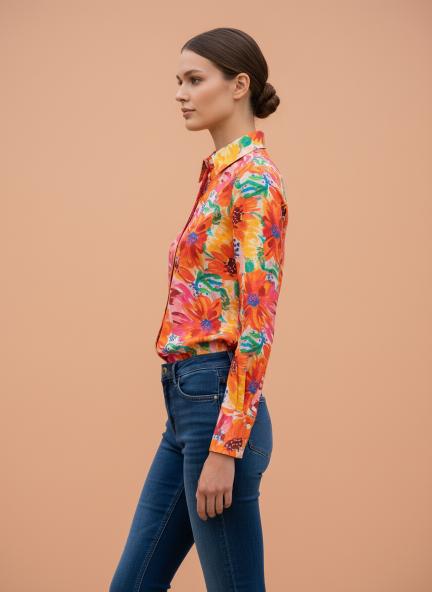 Premium American Crepe Digital Print Puff Sleeve Shirt