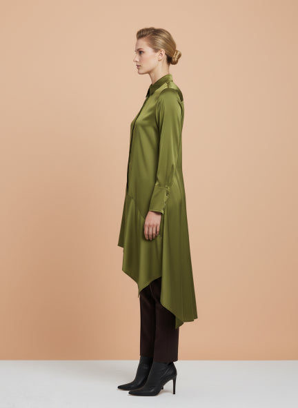 European Satin A Symetrical Shirt Top