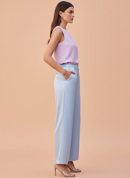 European Satin Flared Pleated Trouser