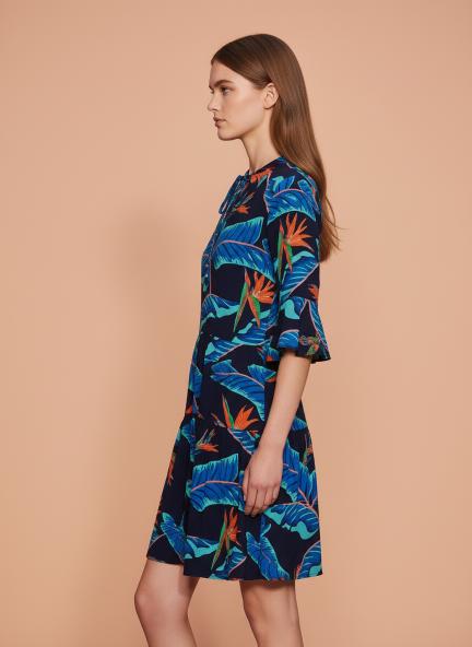 Rayon Printed Fit & Flare V Neck String Midi Dress