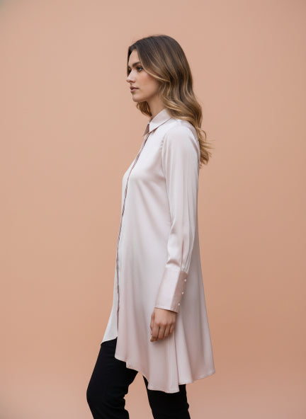 European Satin A Symetrical Shirt Top