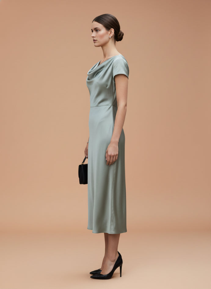 European Satin Grey Midi Dress