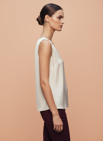 European Satin V Neck Sleeveless Top