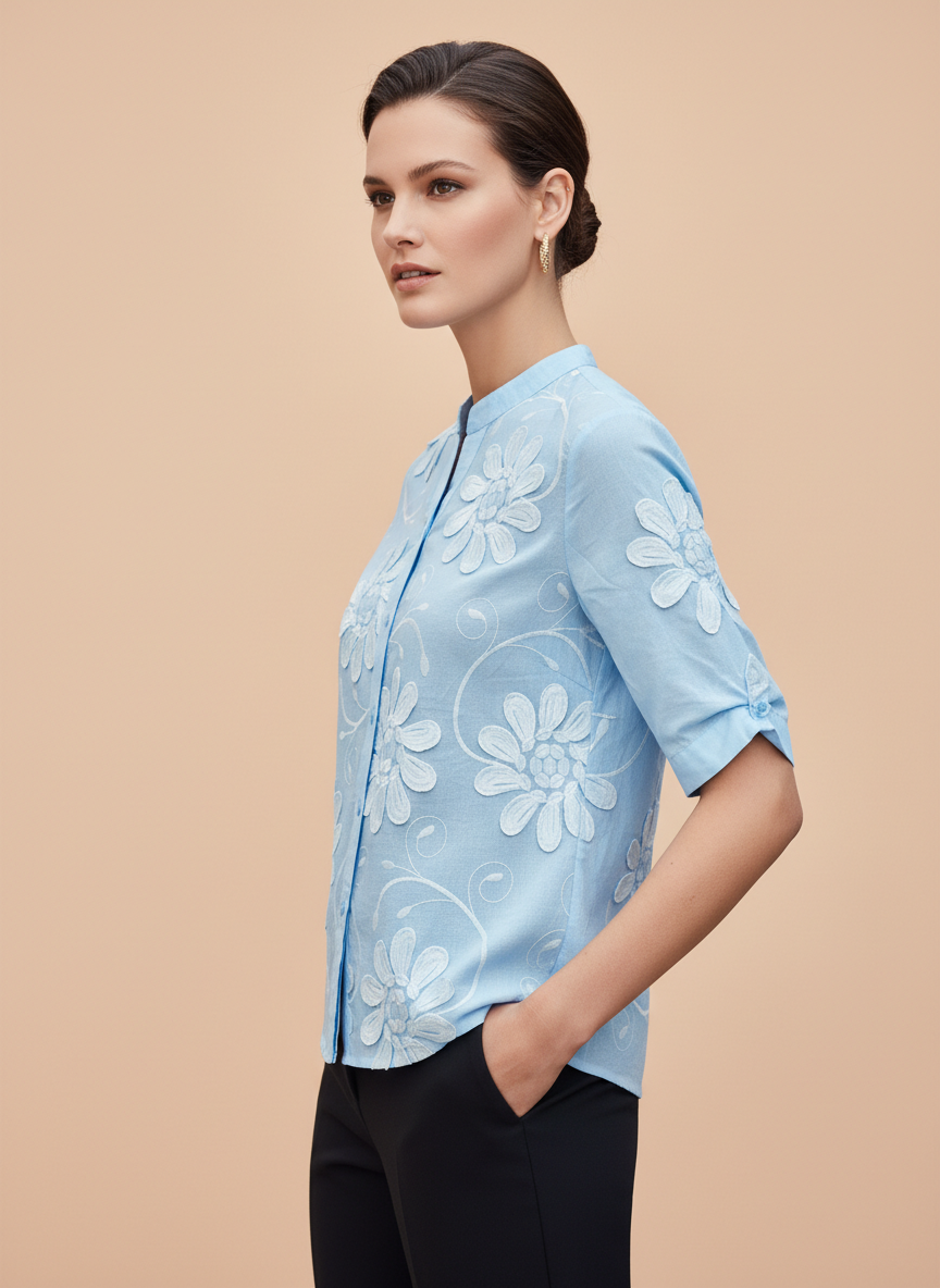 Luxury Floral Embossed Satin Top for Women