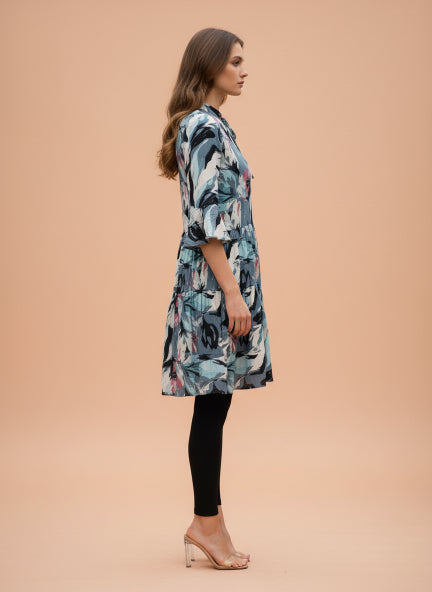 Rayon Printed Fit & Flare V Neck String Midi Dress