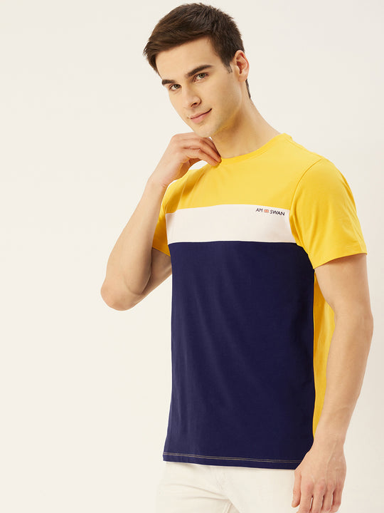 MENS COTTON RICH LYCRA COLOURBLOCK PRINTED HALF SLEEVE CREW NECK T-SHIRTS