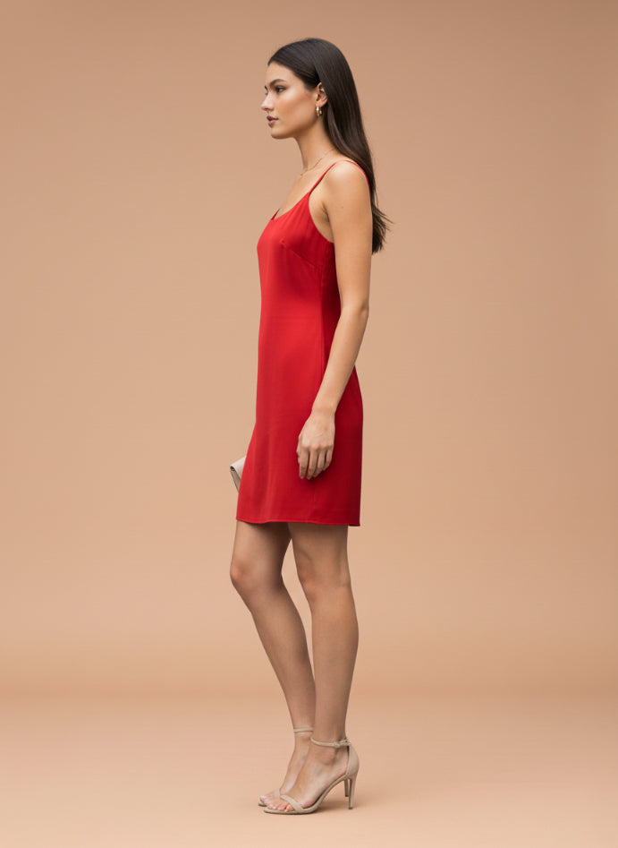 European Satin Crimson Red Dress