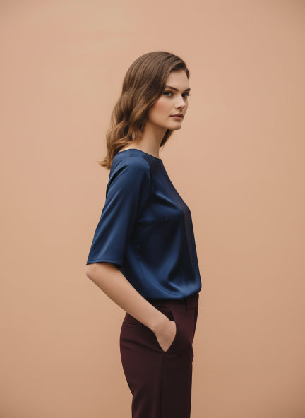 Elegant Navy European Satin Top