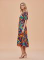 Rayon Printed Puff Sleeve A Line Front Button Maxi Dress