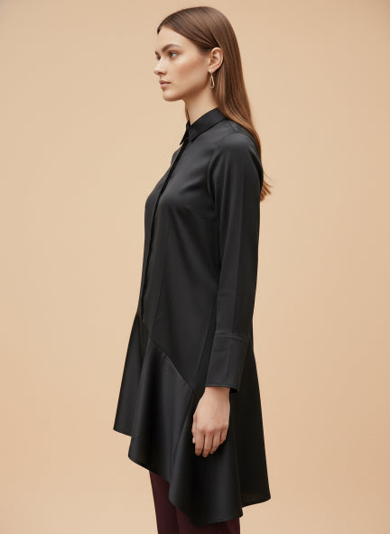 European Satin A Symetrical Shirt Top