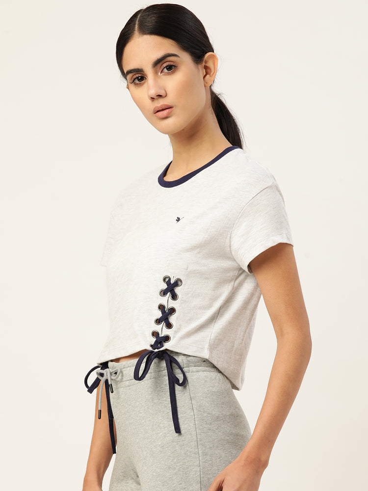 Womens Premium Cotton Lycra Smart Fit Contrast Dori With Eyelet Top