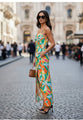 Satin Digital Print  Maxi Dress With Slash Pocket