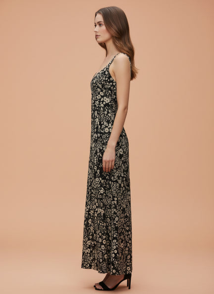 Rayon Printed V Neck Shoulder Strap Maxi Dress