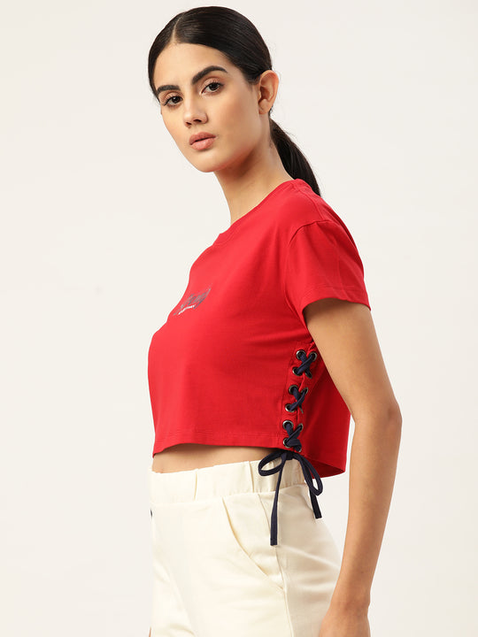 Womens Premium Cotton Lycra Smart Fit Contrast Dori With Printed Top