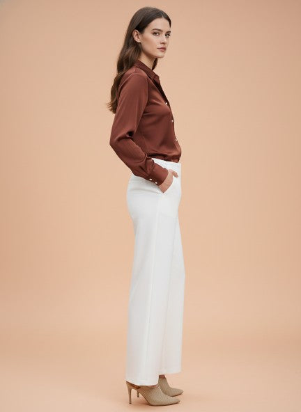 Banana Crepe Off White Flared Trouser Slash Pocket
