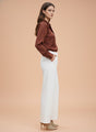 Banana Crepe Off White Flared Trouser Slash Pocket