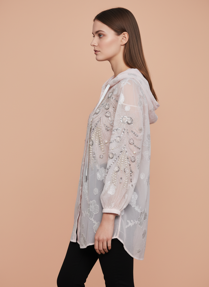 Sheer Embroidered Women’s Hooded Top