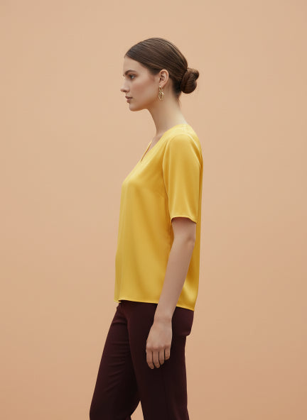 European Satin-Finish, V-Neck Top