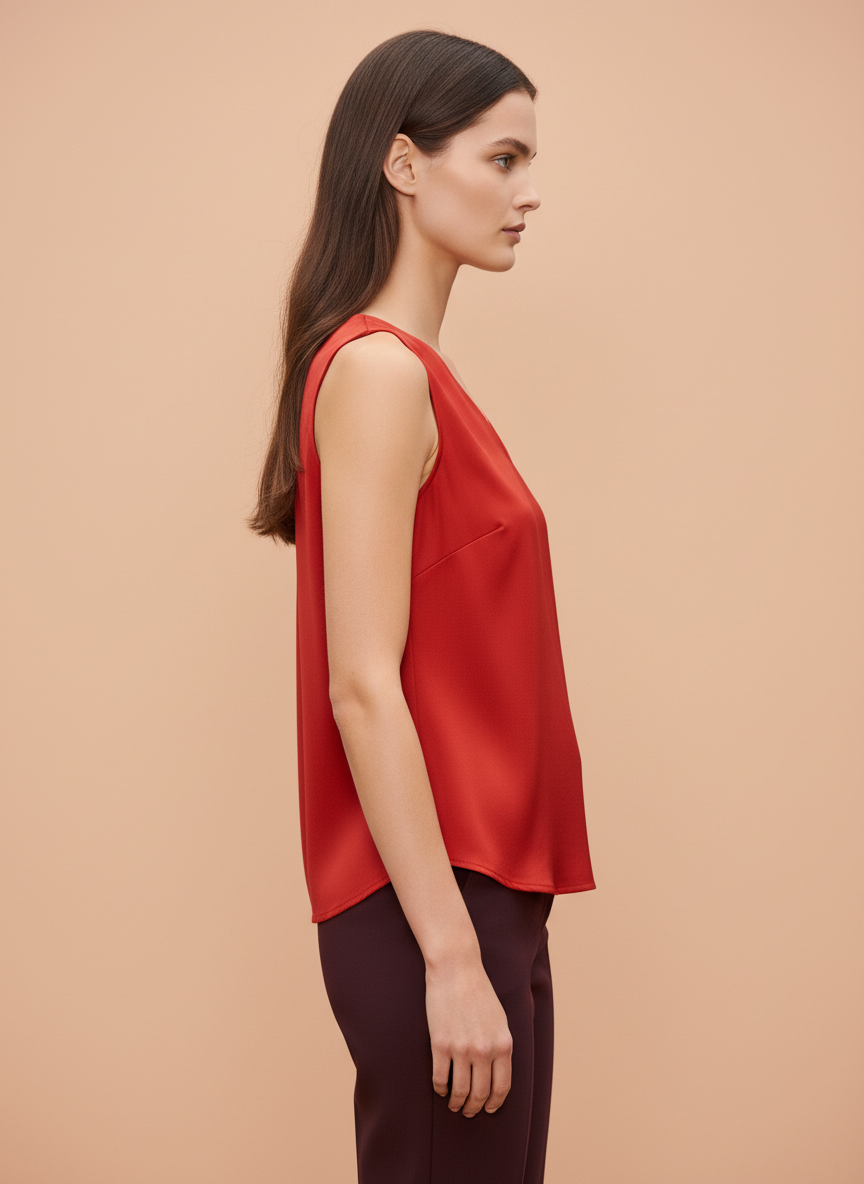 European Satin V Neck Sleeveless Top