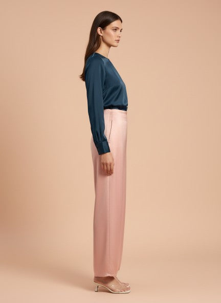Satin Wide Leg Pants European Fabric  Blush Pink Glam Look