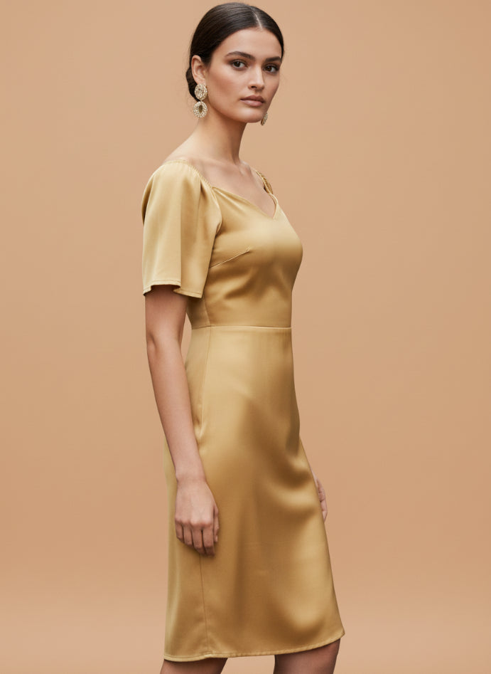 Women’s Luxury European Satin Mustard Midi Dress