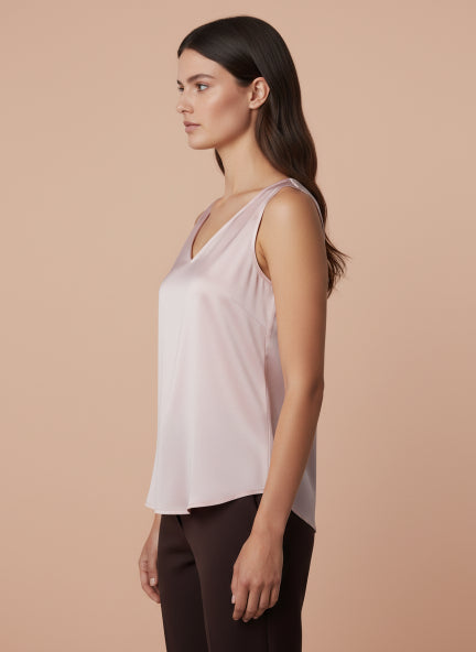 European Satin V Neck Sleeveless Top