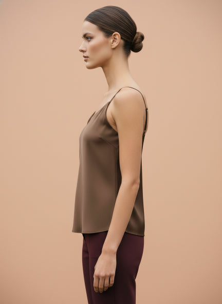 European Satin V-Neck Sleeveless Top