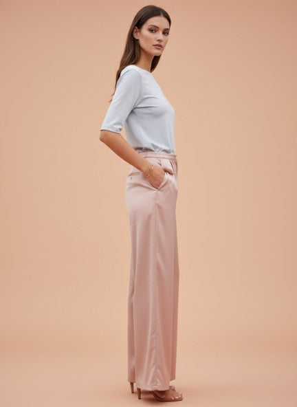 European Satin Flared Pleated Trouser