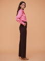 Banana Crepe Dark Choclate Flared Trouser With Slash Pocket