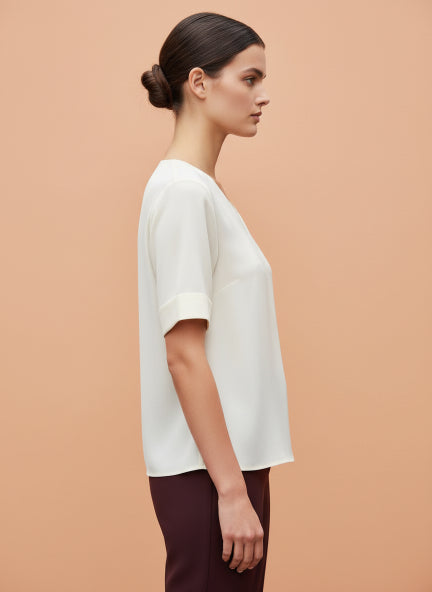 European Satin-Finish, V-Neck Top