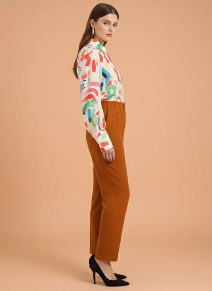Banana Crepe Sepia Skin Fit With Multi Pleated Trouser