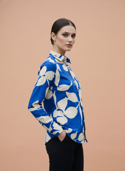 Women'S Premium Rayon Shirt With Blue Floral Print