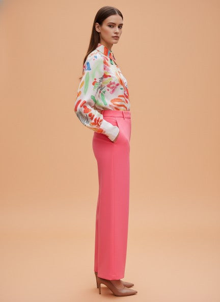 Banana Crepe Hot Pink Straight Fit With Flap Pocket Trouser