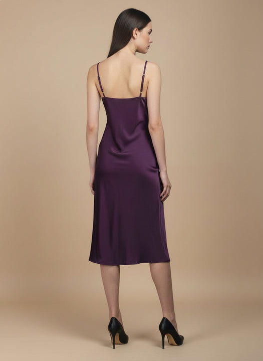 Satin Midi Dress Deep Plum Spaghetti Strap