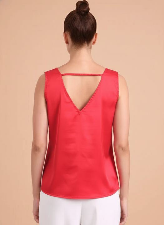 European Satin V Neck Sleeveless Top