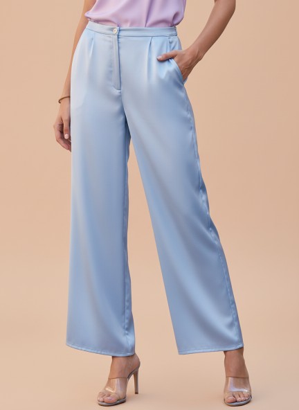 European Satin Flared Pleated Trouser